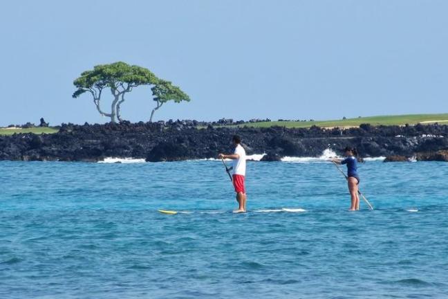 paddle boarding couple